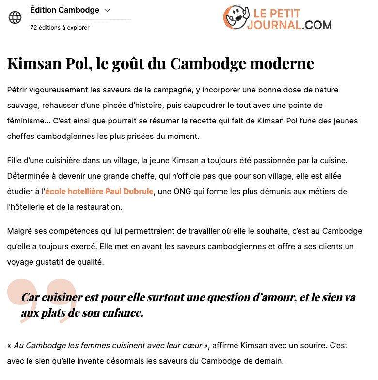 Kimsan Pol Une Cheffe Cambodgienne